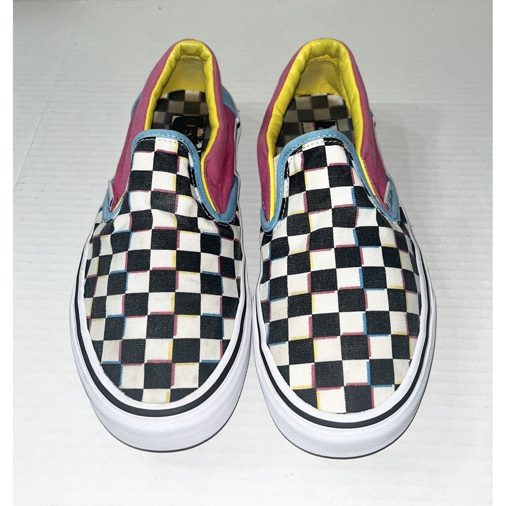 Vans Slip On Sneakers Women's 8.5 Crazy Checkered Skater Rainbow 751505